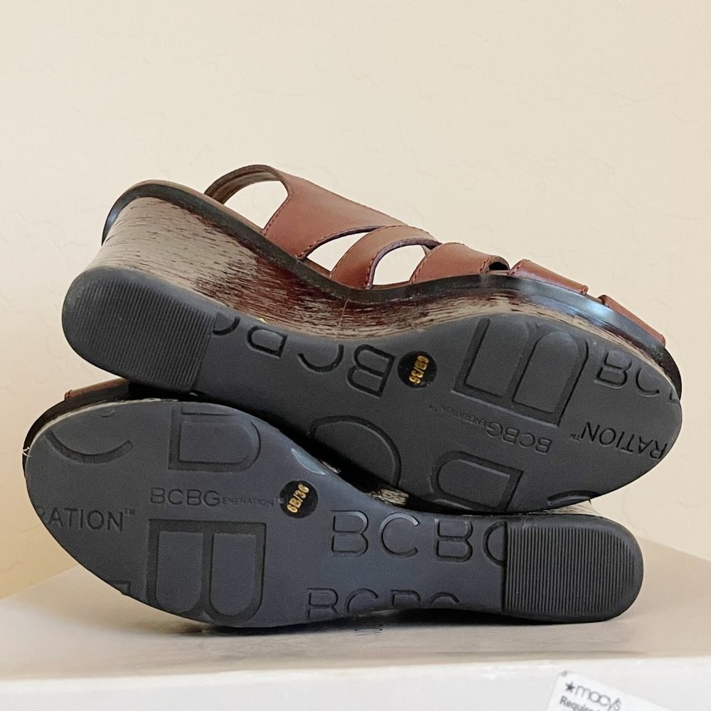 New BCBGeneration Sandals Drama Brown Turquoise Bead Stone Platform Wedge Sz 6 - Picture 12 of 13